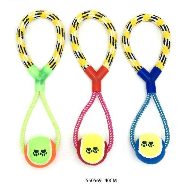 Въжена играчка за кучета с топче – 40см – 550569