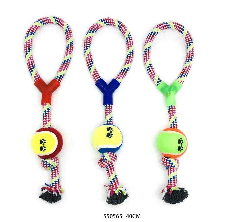 Въжена играчка за кучета с топка – 40 см – 550565
