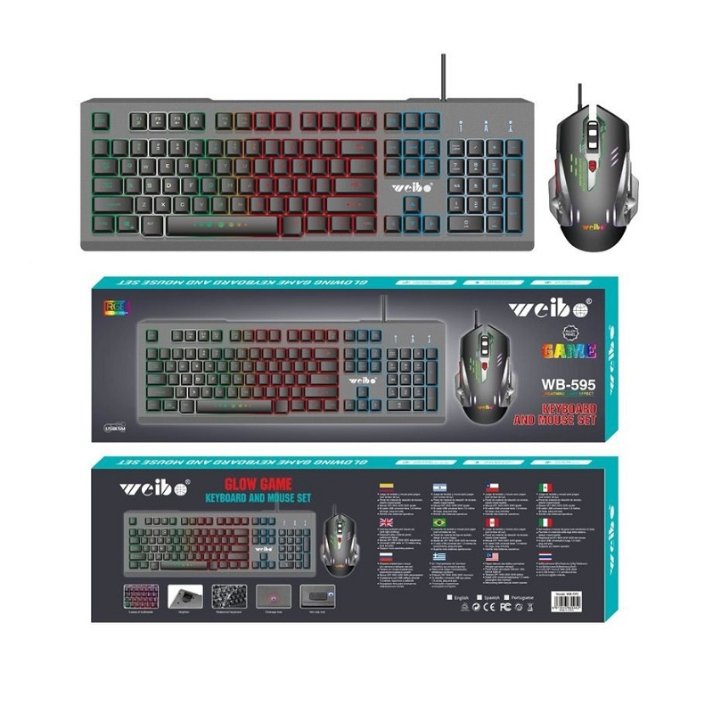 Кабелна геймърска клавиатура и мишка - LED RGB - WB595 - Weibo - 655952