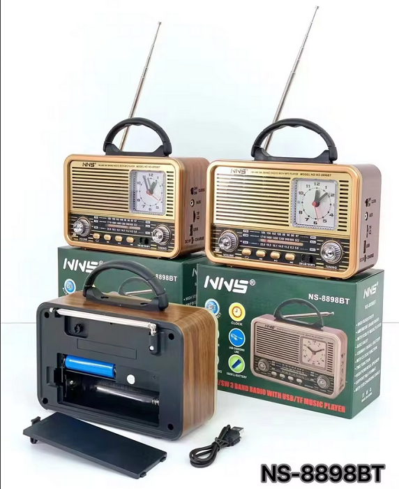Ретро акумулаторно радио с часовник - NS8898BT - 888988 - Златисто