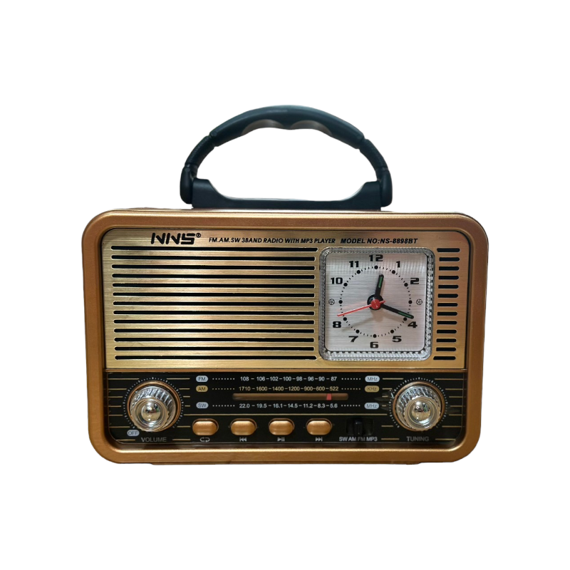 Ретро акумулаторно радио с часовник - NS8898BT - 888988 - Златисто