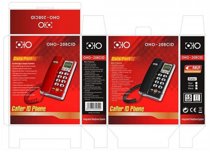 Стационарен телефон с кабел - OHO - 208 - 102082 - Черен