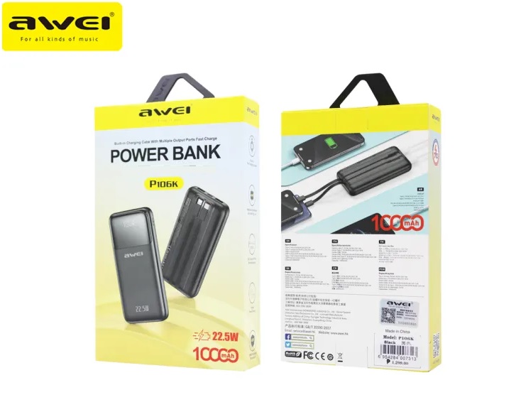 Powerbank - P106K - 10.000mah - 22.5W - AWEI - 003713 - Black