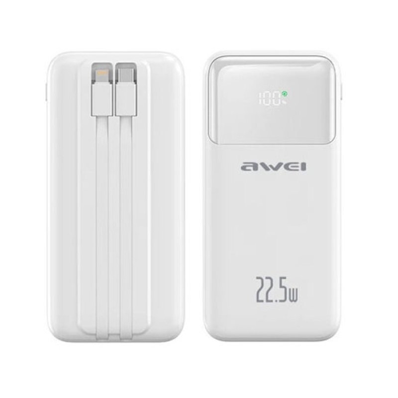 Външна батерия - P106K - 10.000mah - 22.5W - AWEI - 005562 -Бяла