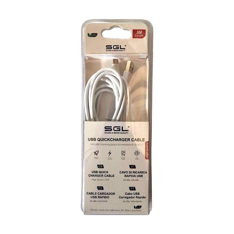 Micro USB кабел за зареждане и пренос на данни - Бързо зареждане - V8 - 3M - 194752