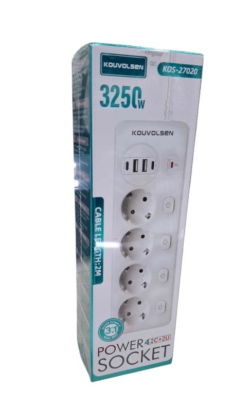Πολύπριζο 4 θέσεων με διακόπτες & θύρες USB - KOS-27020EU - 270209