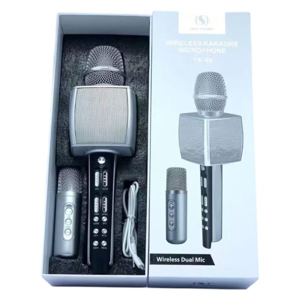 Комплект безжичен караоке и мини микрофон - YS-98 - 885291 - Сребрист