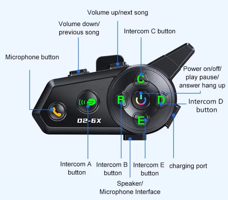 Безжичен интерком за мотоциклетна каска - Bluetooth - D2-6X - 811665