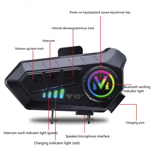 Безжичен интерком за мотоциклетна каска - Bluetooth - Y10-2X - 811696
