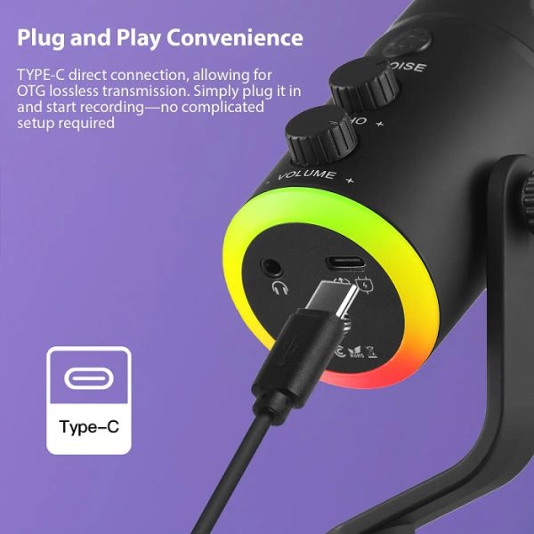 Кабелен микрофон - USB - LED RGB - 812891